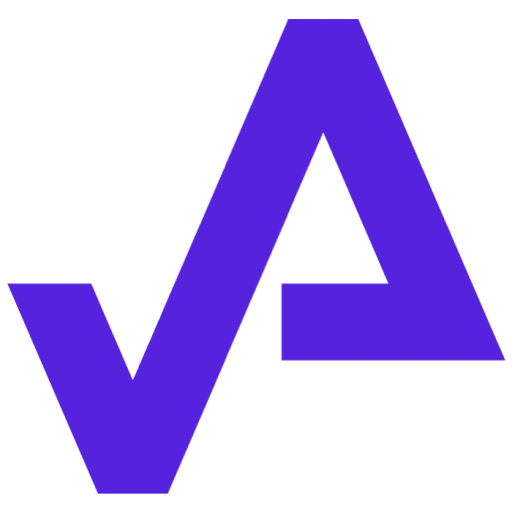 A purple letter v on a black background.