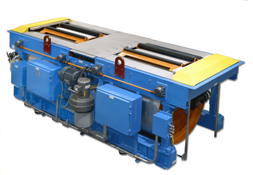 A blue machine with a yellow handle.