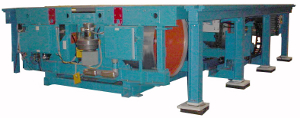 A blue machine with a blue handle on it.