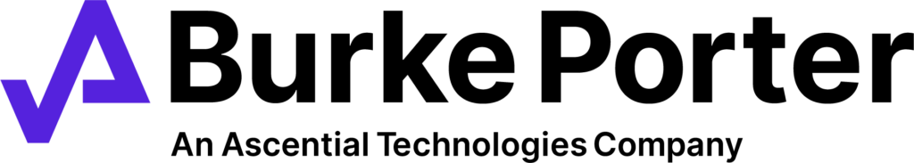 Logo of Burke Porter, an Ascential Technologies Company, displaying the company name in black text alongside a stylized purple checkmark.