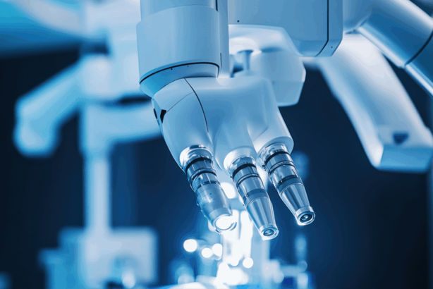 Robotic surgery tools in a modern medical facility, showcasing advanced healthcare technology.